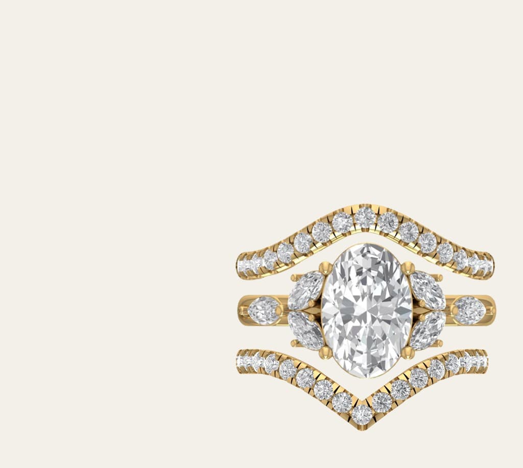 Custom yellow gold diamond wedding band set